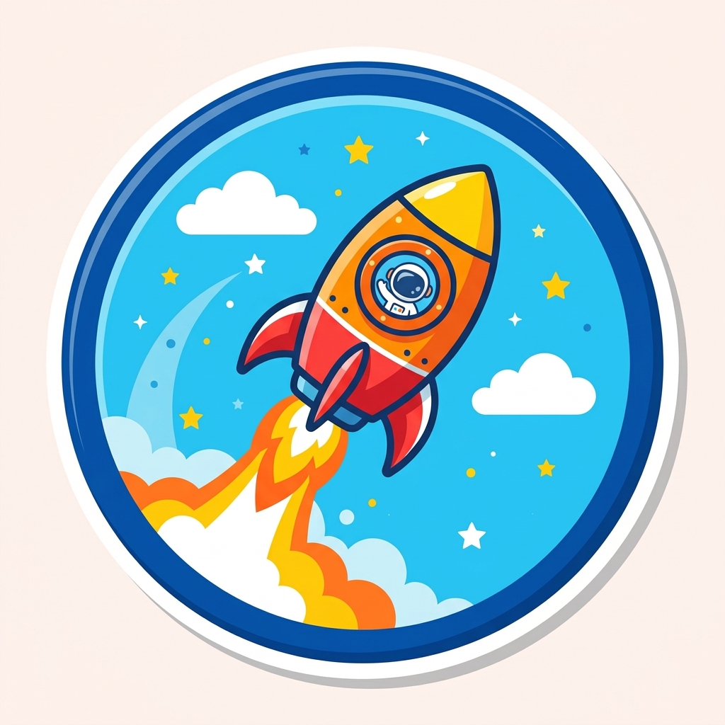 Space Explorer rocket ship reward badge sticker